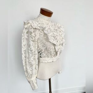 The Kooples White Lace Blouse with Ruffles